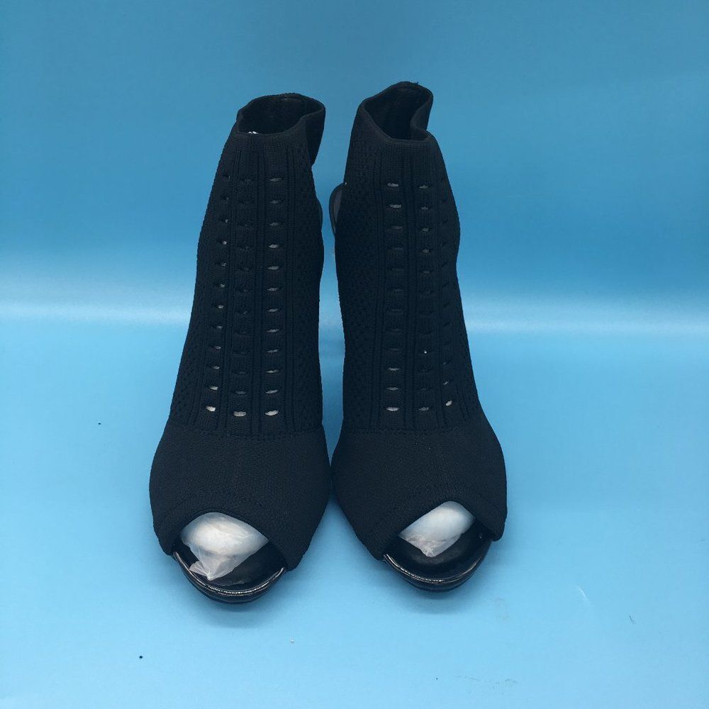 Black Open Toe Stiletto Mid Heel Hollow Out Boots Pumps with Slingback